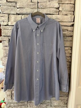 Brooks Brothers Blue and White Fine-Stripe Button-Down Dress Shirt